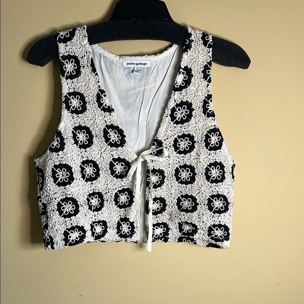 Pretty Garbage Black and White Crochet Tank Top